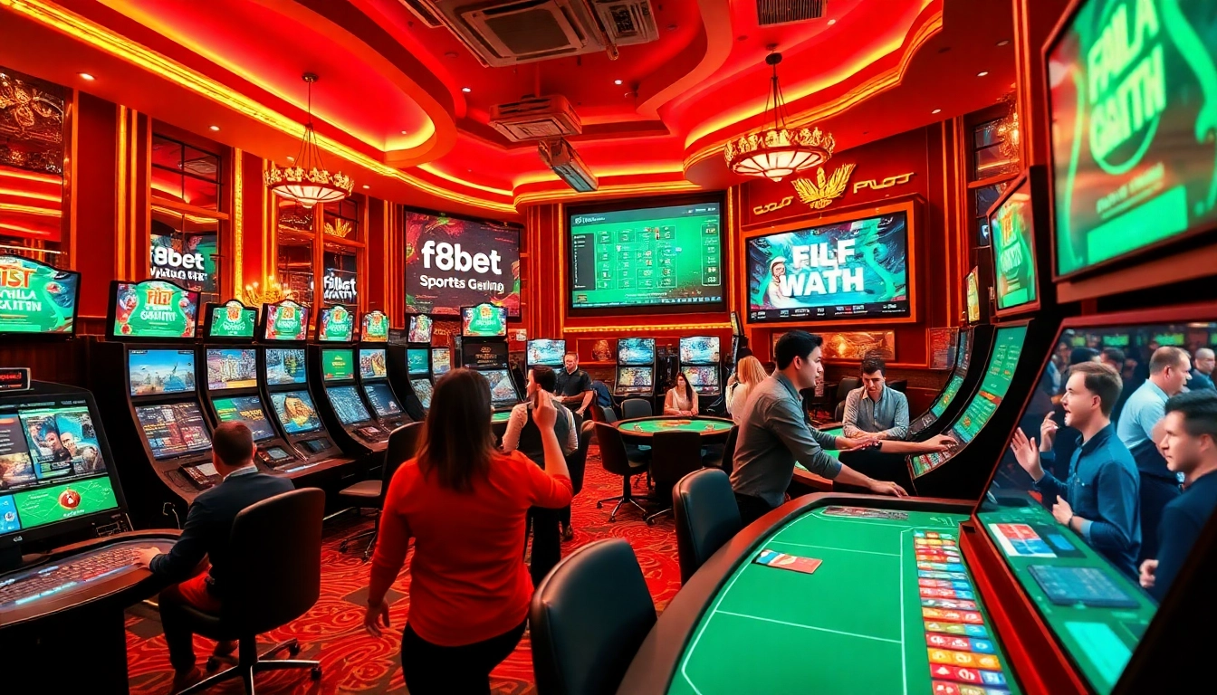 Exciting gaming atmosphere showcasing f8bet's vibrant casino experience with happy players.