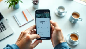 Sending a follow in dm to engage new followers effectively with a smartphone.