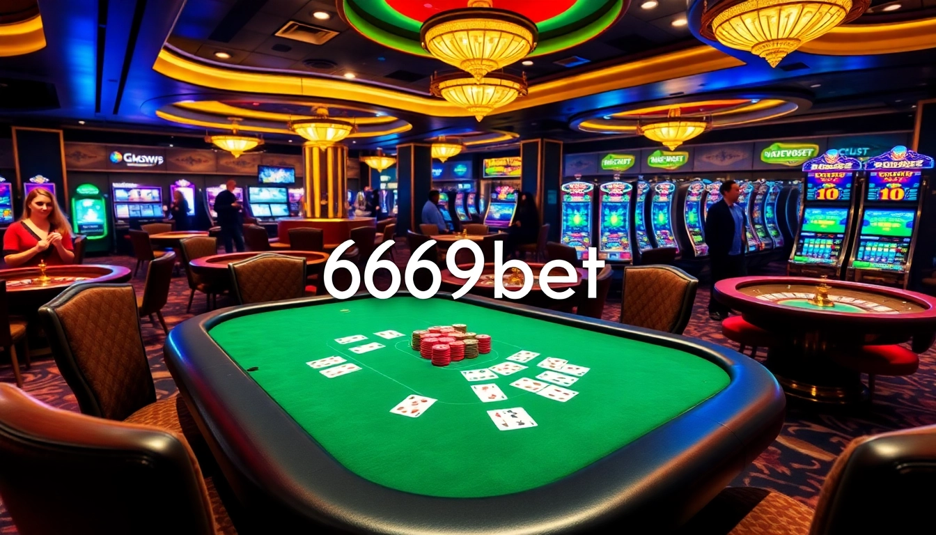 Players enjoying a high-stakes game at 669bet casino with vibrant tables and thrilling atmosphere.