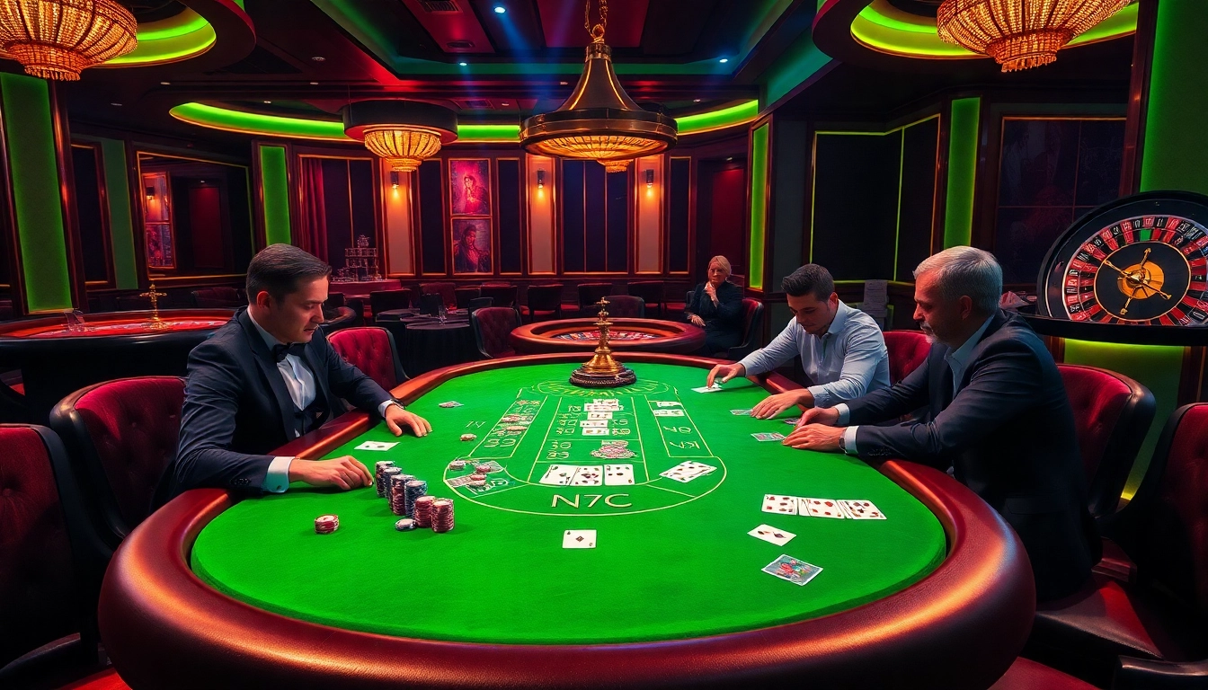 Exciting poker game at https://soibet.black/ with players, poker chips, and cards.