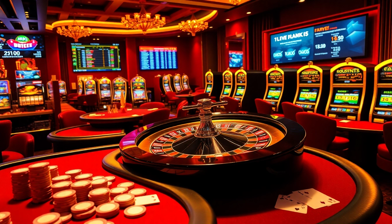 Experience the thrill of the casino world with a链接模 collection of vibrant elements like roulette wheels and slot machines.