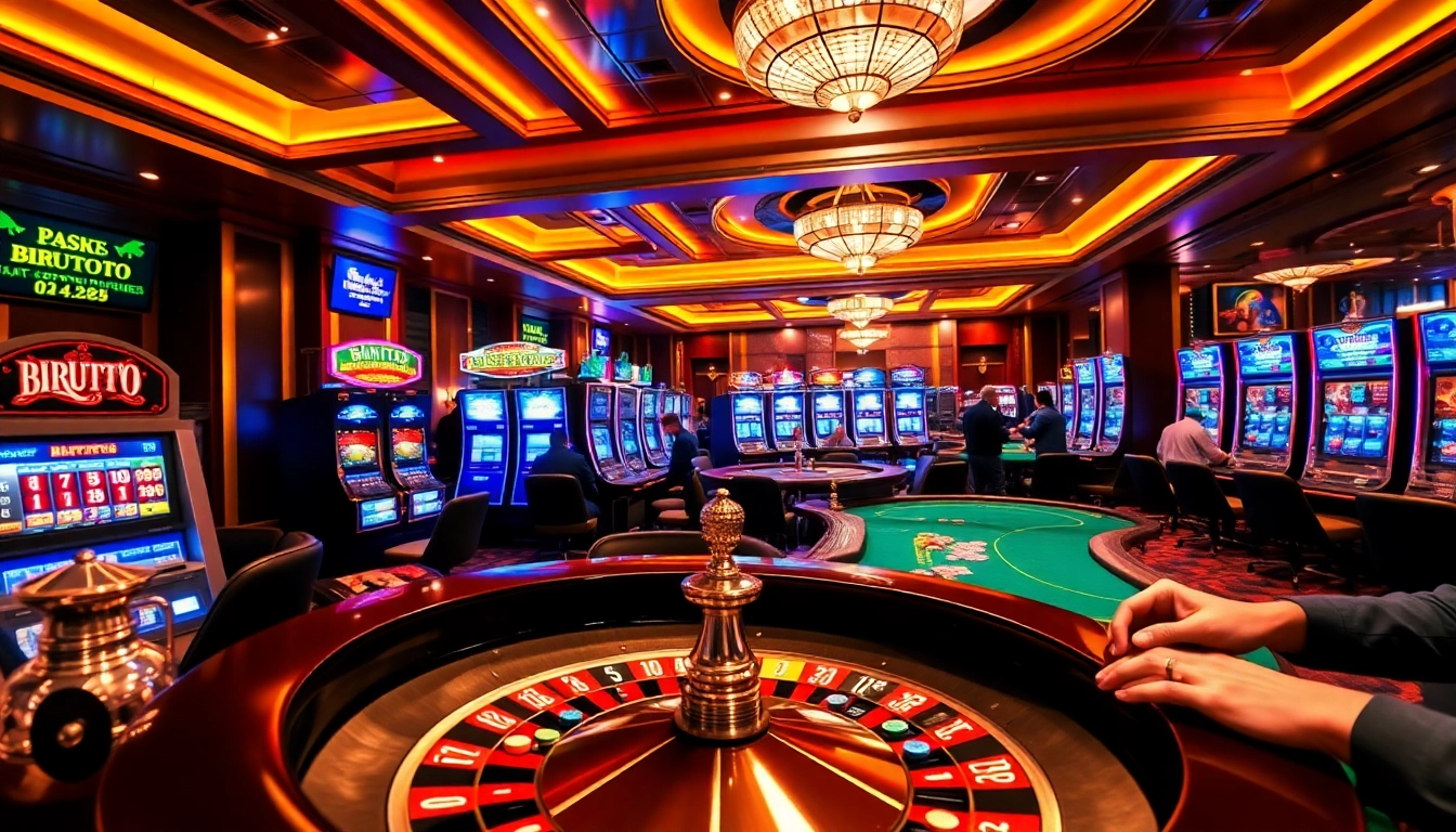 Rasakan sensasi Birutoto di kasino mewah dengan meja permainan yang hidup dan pemain yang antusias.