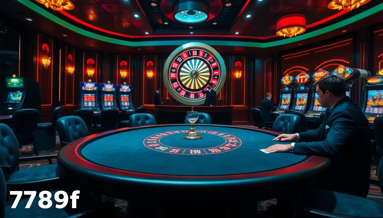 Engage in the professional gambling atmosphere at 789f with an elegant poker table and roulette wheel.