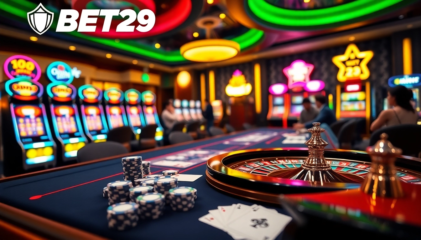BET29 gaming table surrounded by poker players enjoying thrilling casino action
