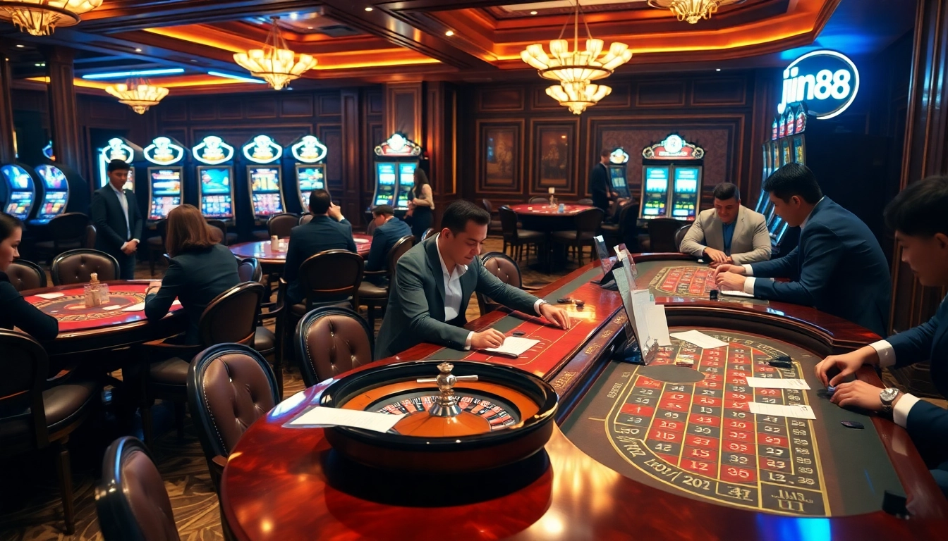 Engaging players enjoying games with excitement at Jun88 casino, highlighting Link vào Jun88.