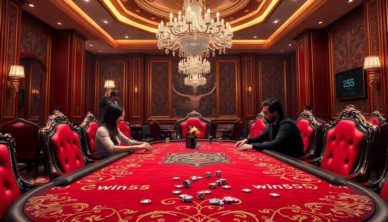 Experience the thrill of a win55 poker game in a luxurious casino setting, filled with excitement and strategy.