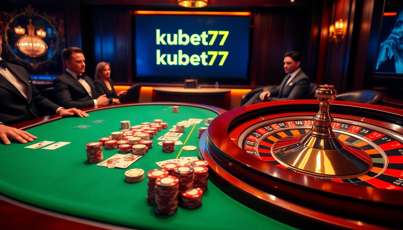 Poker chips and cards shine at a kubet77 casino table, evoking excitement and luxury.