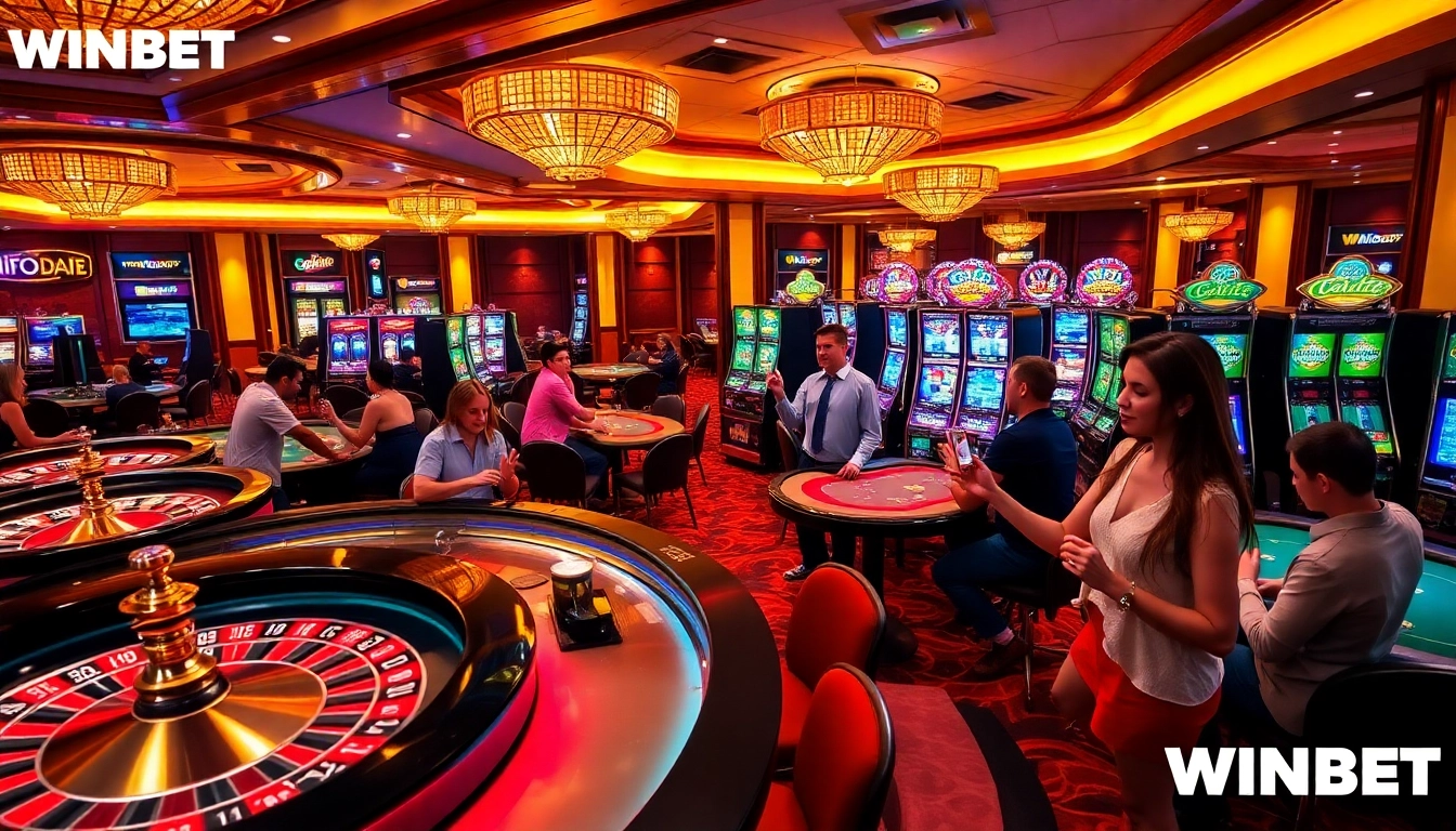 Experience the thrill of gambling at WINBET with vibrant casino tables and slot machines.