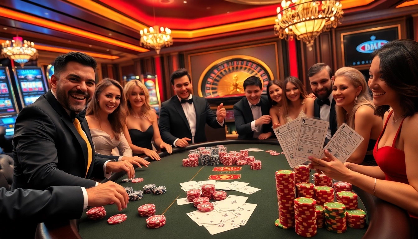 Players engaged in high-stakes poker with jbo chips and vibrant casino ambiance.