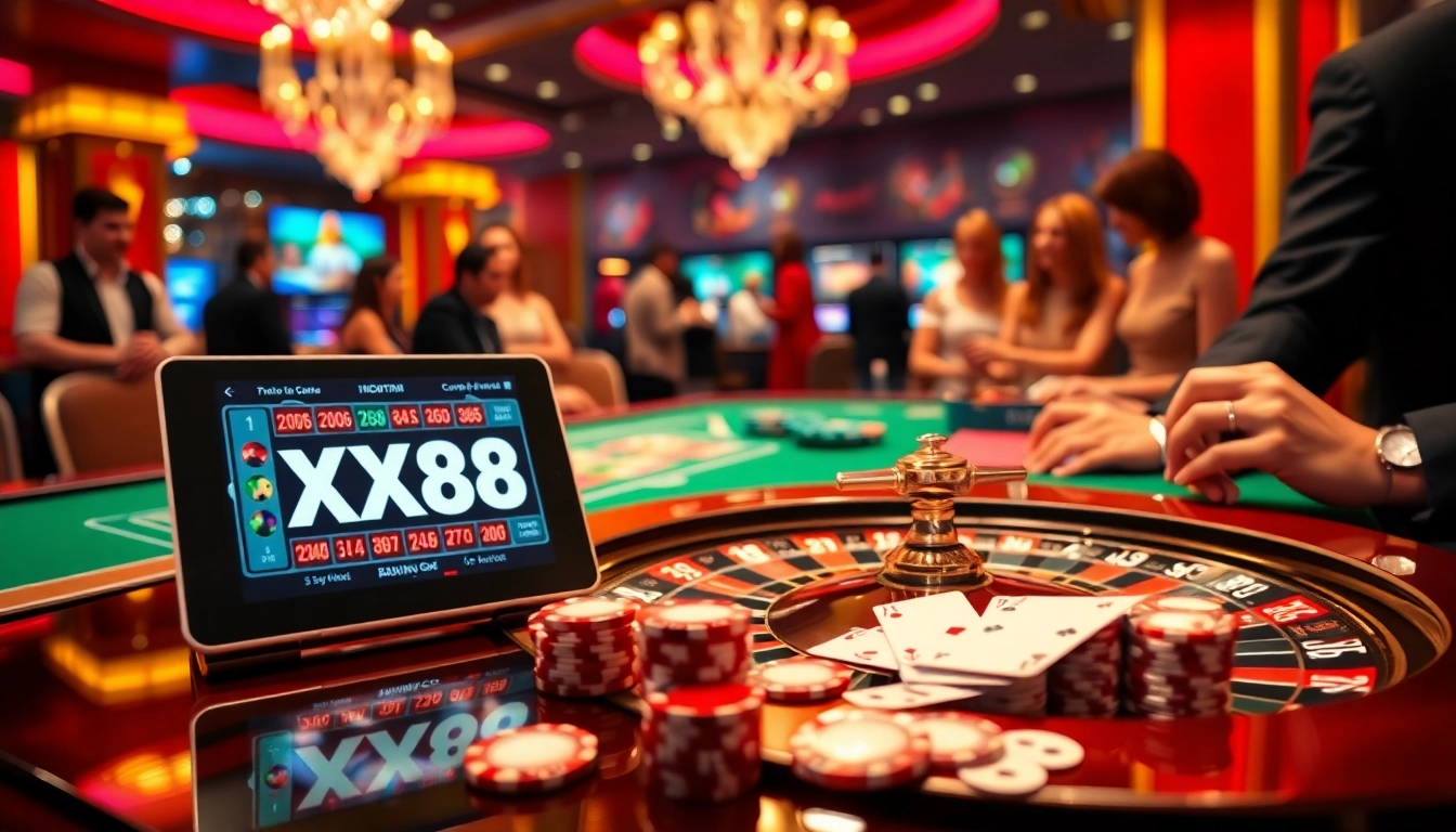 Experience excitement at XX88 casino with vibrant roulette and poker action.