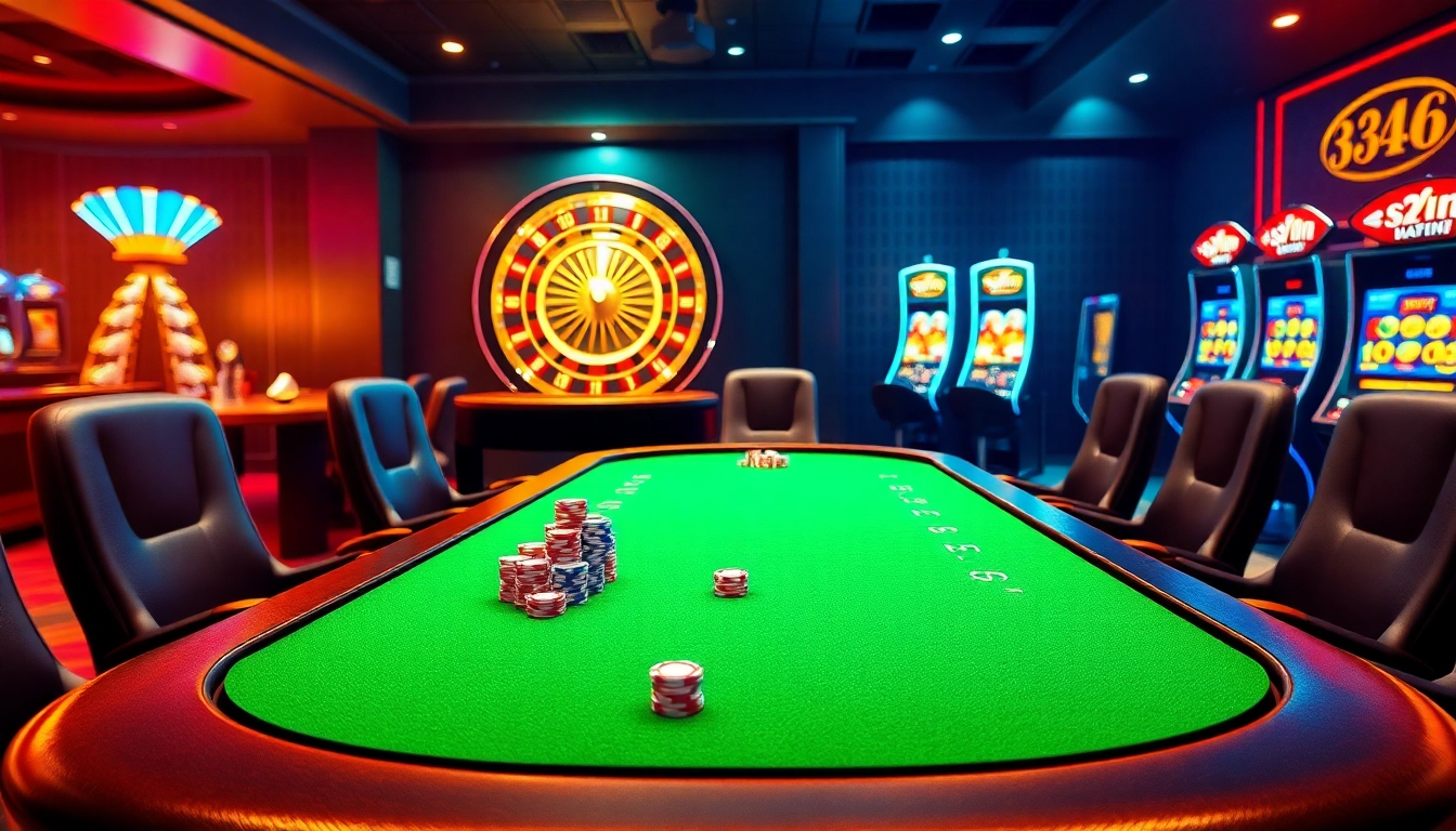 Engage in exhilarating games at https://32win.baby showcasing vibrant casino tables and slot machines.