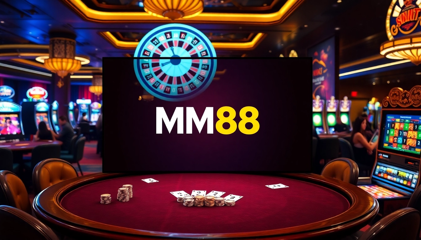 MM88 casino scene showcasing players celebrating wins at a vibrant poker table.
