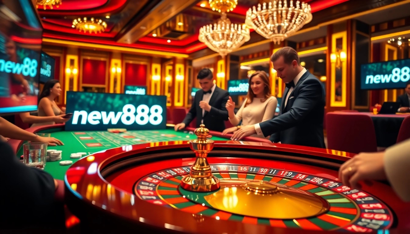 Players enjoy a thrilling game of roulette at new888 casino, showcasing excitement and luxury.