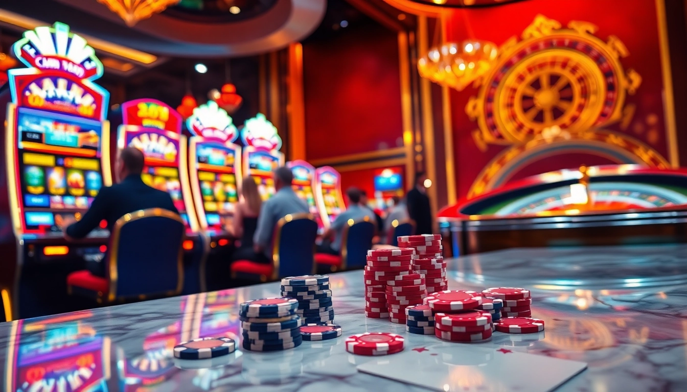 birutoto players enjoying a luxurious casino experience at vibrant slot machines and roulette tables.