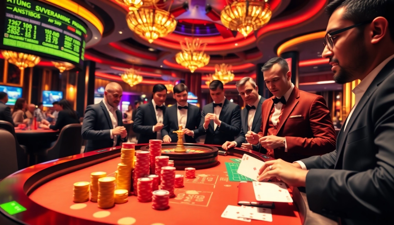Experience the excitement at https://sv388i.app/ with professional gamblers engaging at a luxurious betting table.