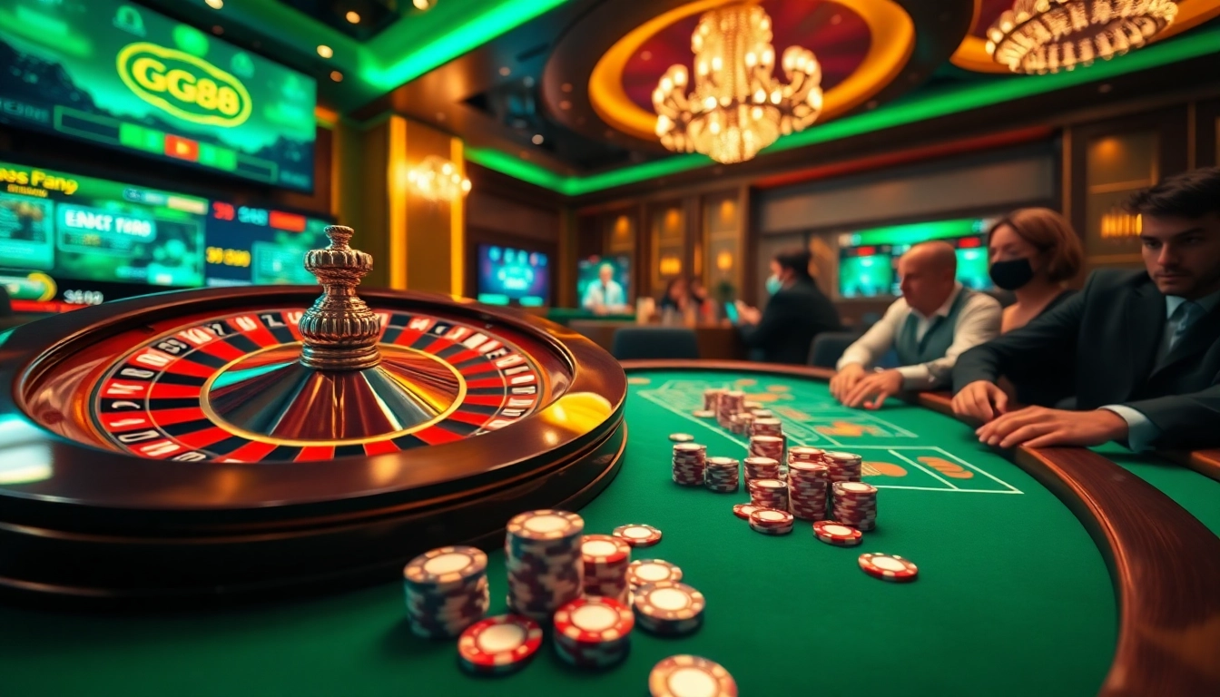 Join the excitement at GG88 casino, showcasing vibrant gaming action and stylish atmosphere.