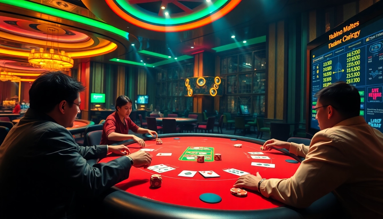 Exciting Đá Gà Thomo BJ888 gambling scene showcasing players involved in high-stakes action.