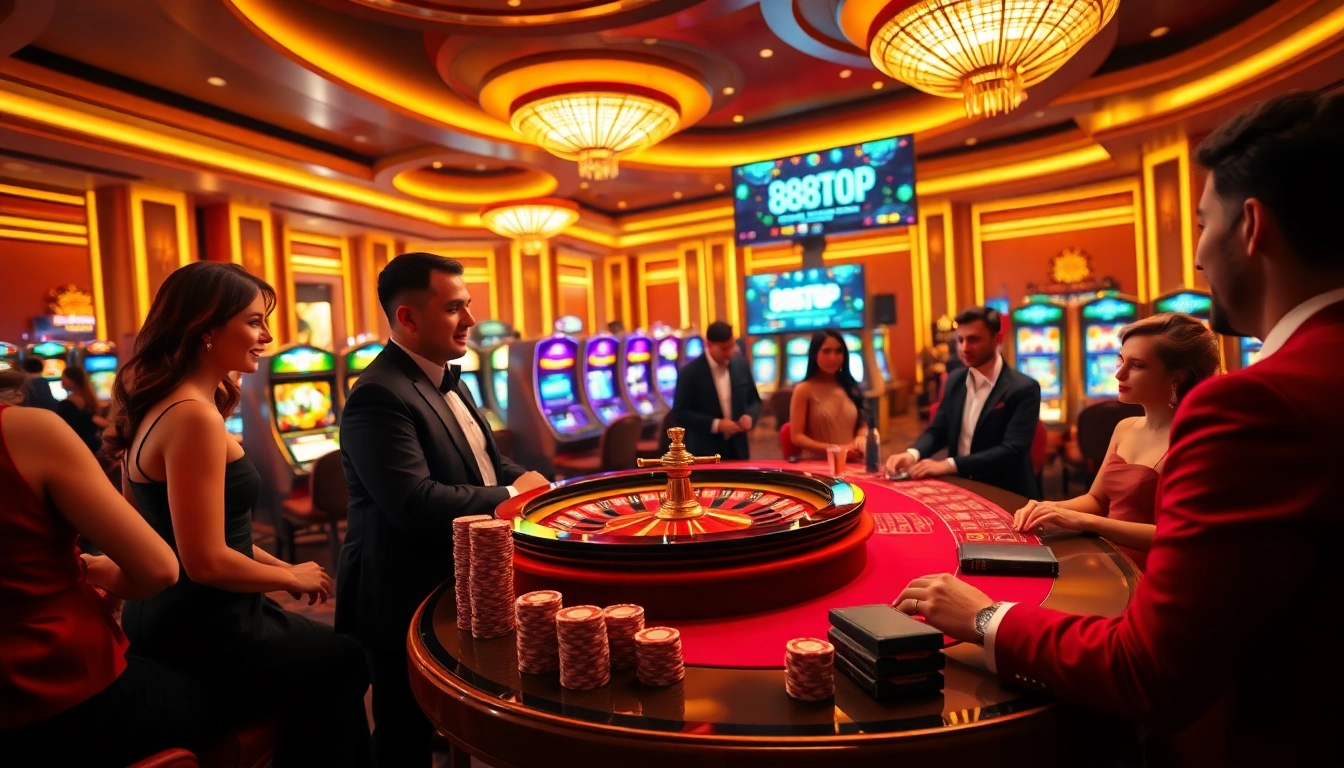 Players enjoying an exciting game at 888TOP casino with vibrant lights and professional atmosphere.