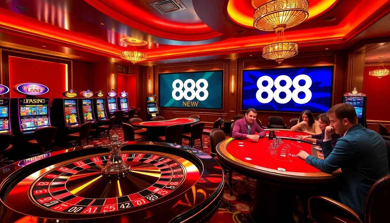 Experience the excitement of 888 NEW with players enjoying a vibrant casino atmosphere.