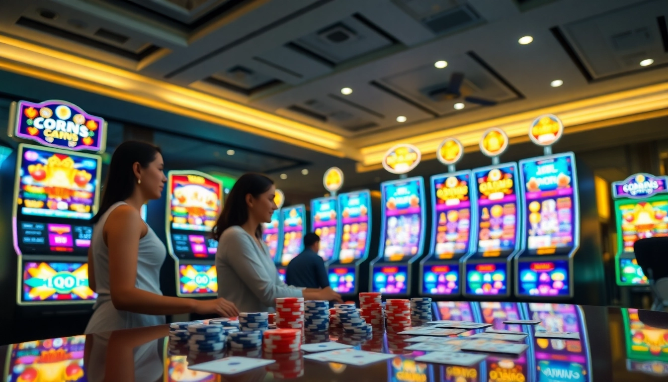 Exciting QRIS slot machines in a luxurious casino environment featuring dynamic graphics and vibrant atmosphere.