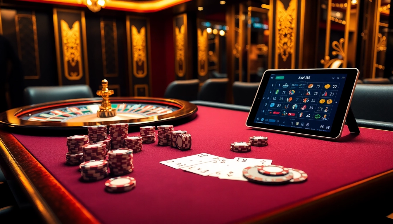 Experience the thrill of Xin 88 in a vibrant casino atmosphere with poker games and roulette.