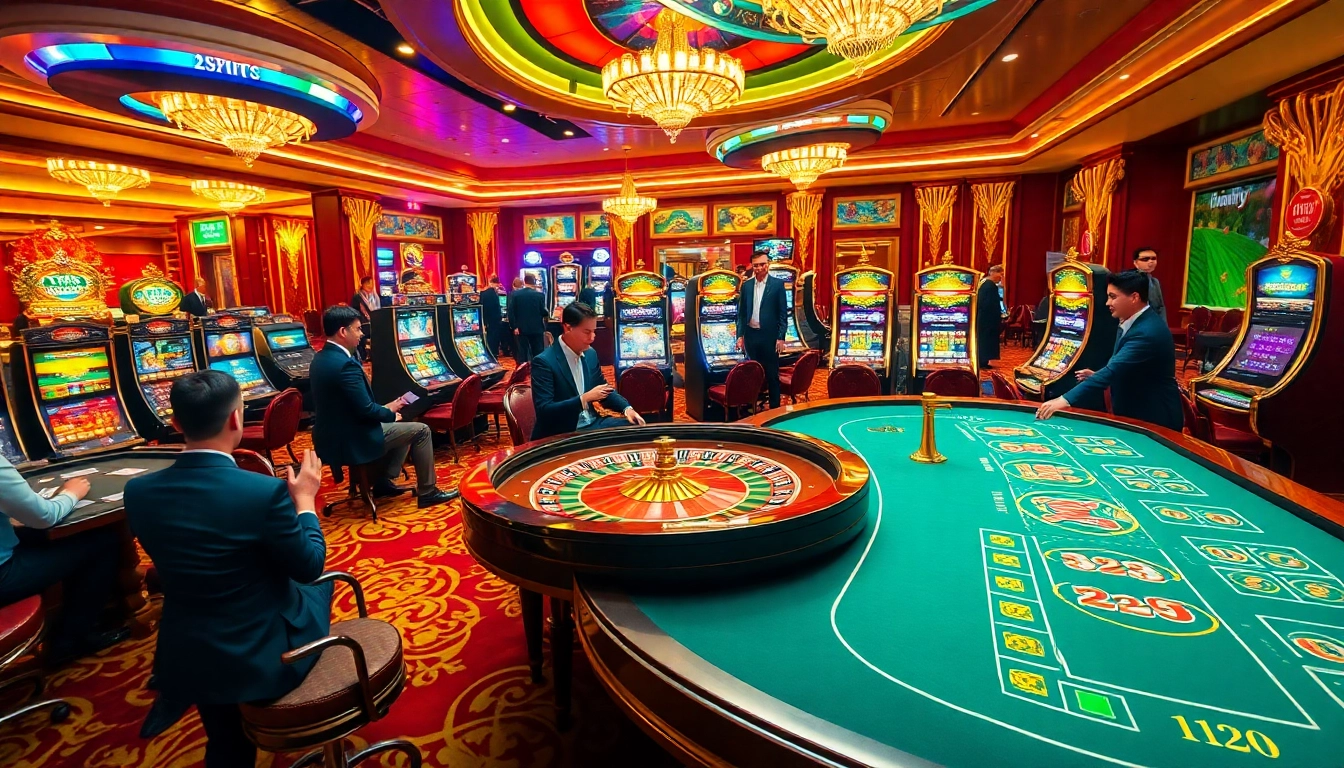 Exciting casino scene featuring professional gamblers at tables linked to https://www.2ph222.com/ showcasing roulette and poker gameplay.