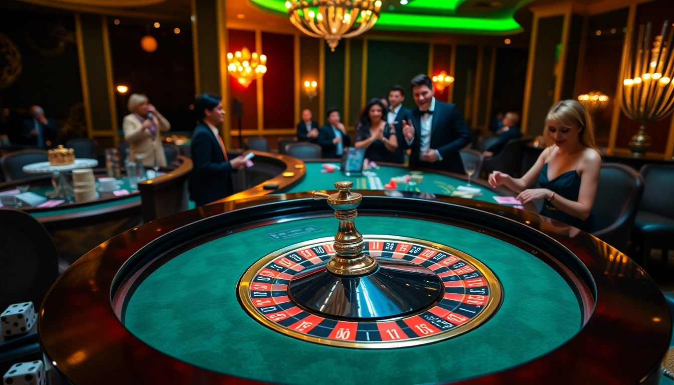 Experience the thrill of kkwin at a luxurious casino roulette table filled with vibrant chips and cards.