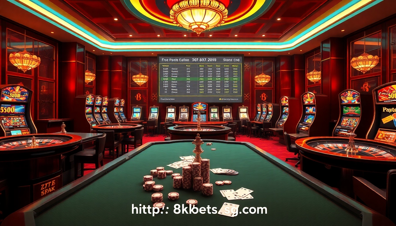 Experience excitement at http://8kbetsg.com with luxury casino tables and colorful slot machines.