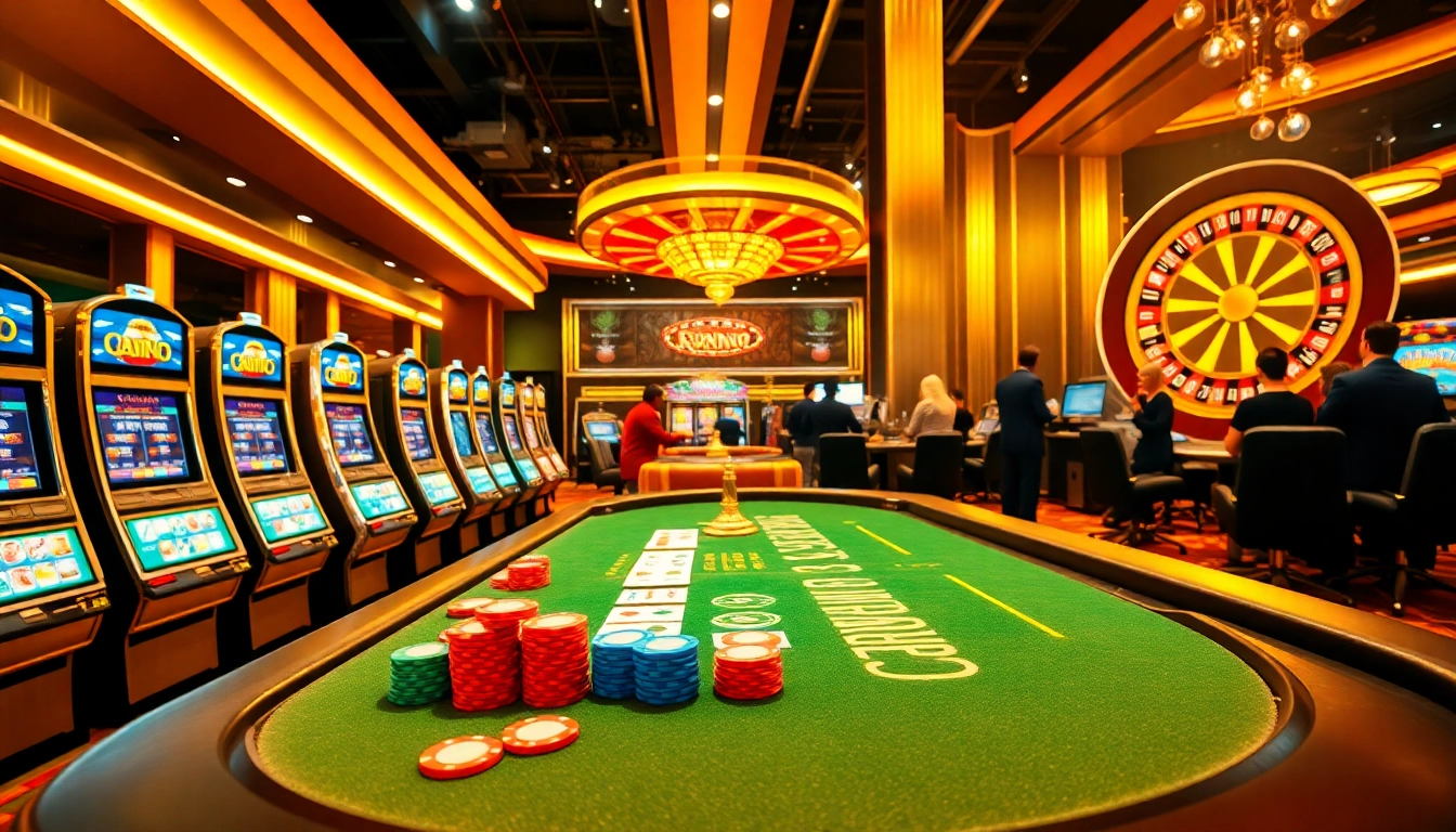 Experience thrilling gaming action at https://okfunax.com/ with vibrant casino tables, roulette, and slot machines.
