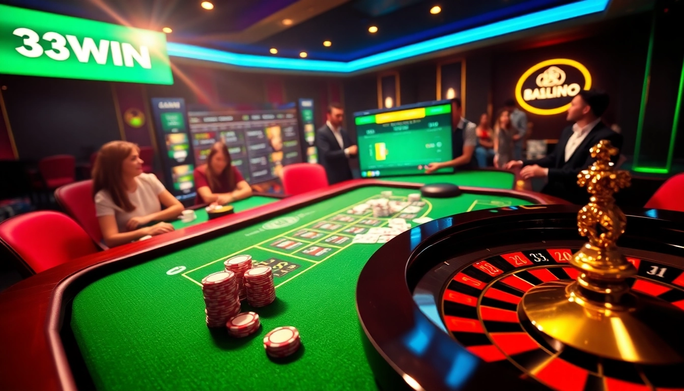 Players enjoying thrilling games at 33WIN's luxurious online casino environment.