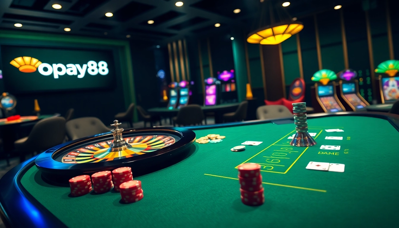 Players engaging in casino games with Gopay88 logo in a luxurious gaming environment.
