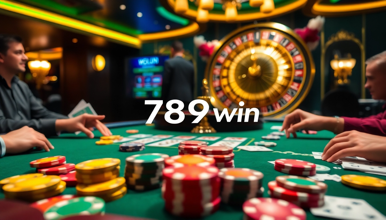 Players engage in strategic poker at the 789win casino table, exemplifying excitement and luxury in gambling.