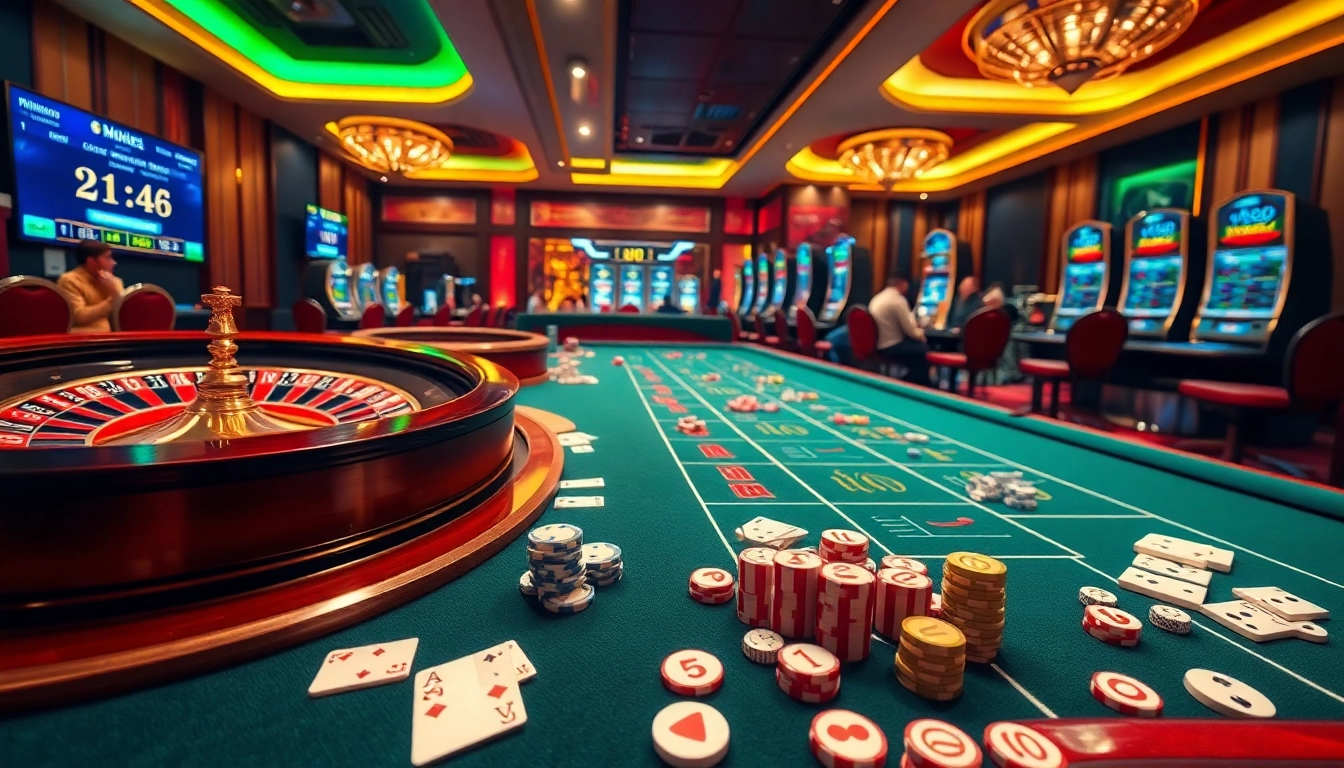 Experience high-stakes gaming action at https://xx88.today/ with luxurious casino tables and vibrant slot machines.