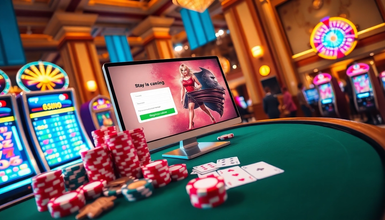 Register on 바이낸스 회원가입 with an exciting online casino atmosphere featuring poker chips and cards.