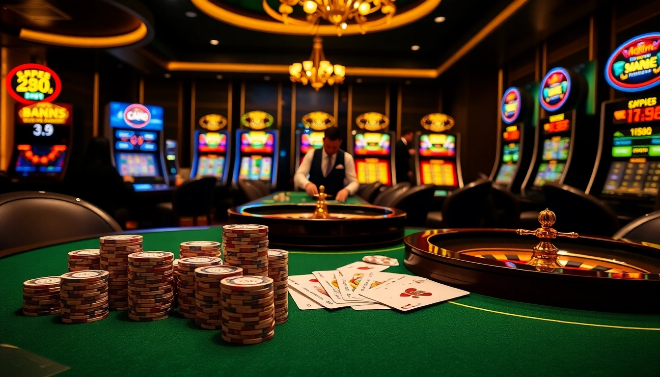 Experience thrilling 8kbet games with luxurious casino tables, vibrant slot machines, and exciting gameplay.