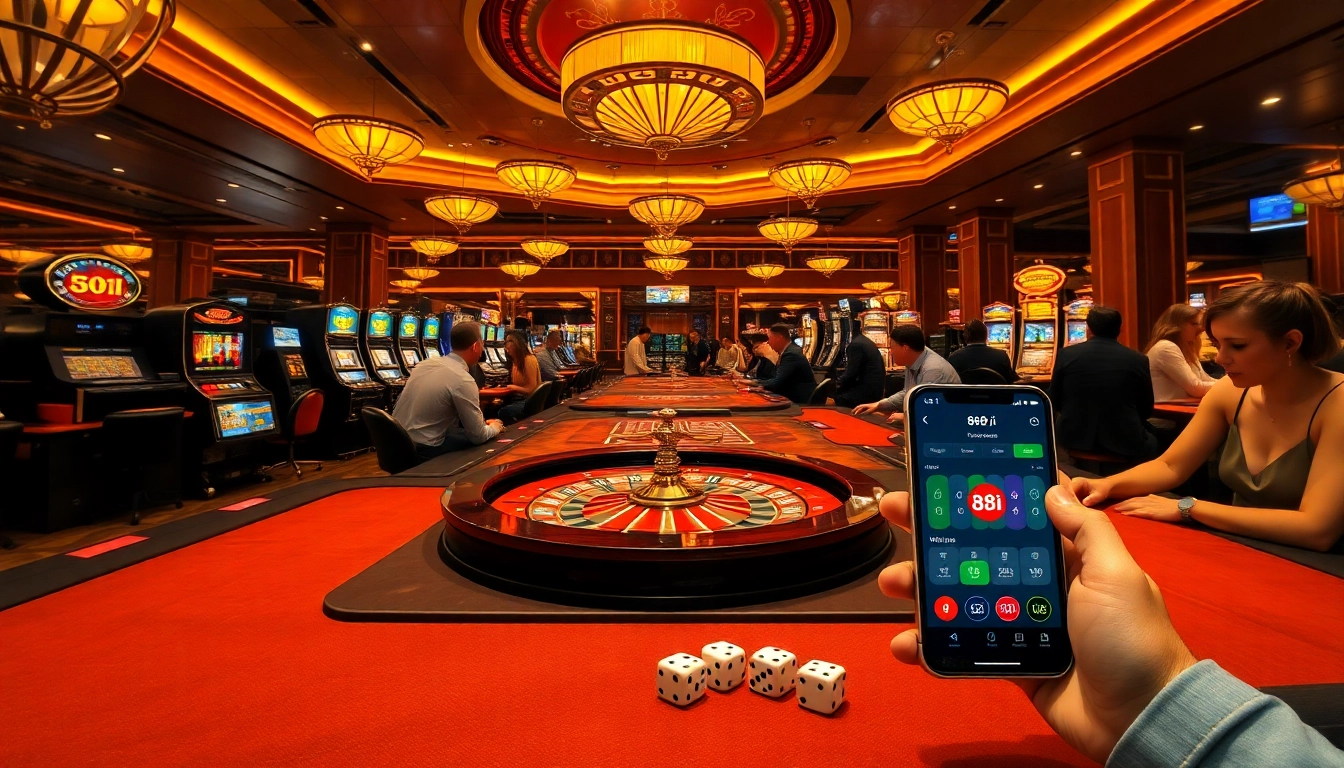 Engaging scene at a casino showcasing 88i, with players enjoying roulette and slot machines.