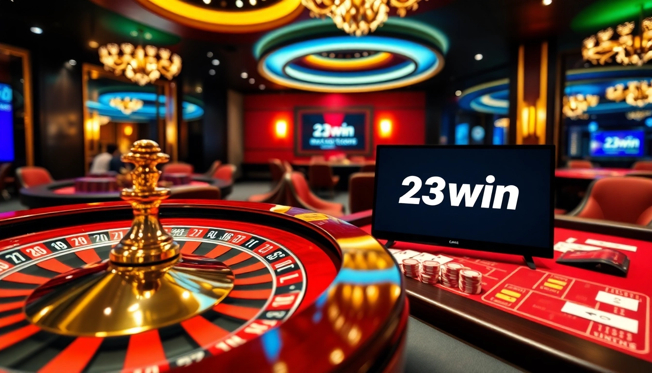 Experience high-stakes excitement with 23win's vibrant casino action and digital betting ambience.