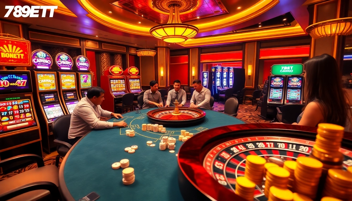 Experience thrilling gameplay at 789BET with vibrant casino scenes and professional poker action.