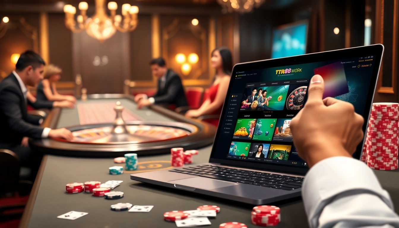Players engaging at a roulette table while exploring https://tr88.work/ online gambling opportunities.