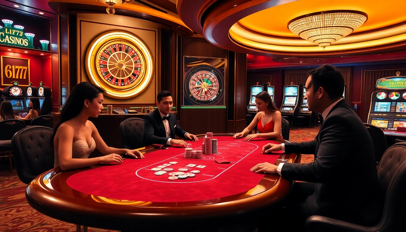 Experience the luxury of 6L777 VIP gaming with vibrant poker tables and dazzling roulette wheels.