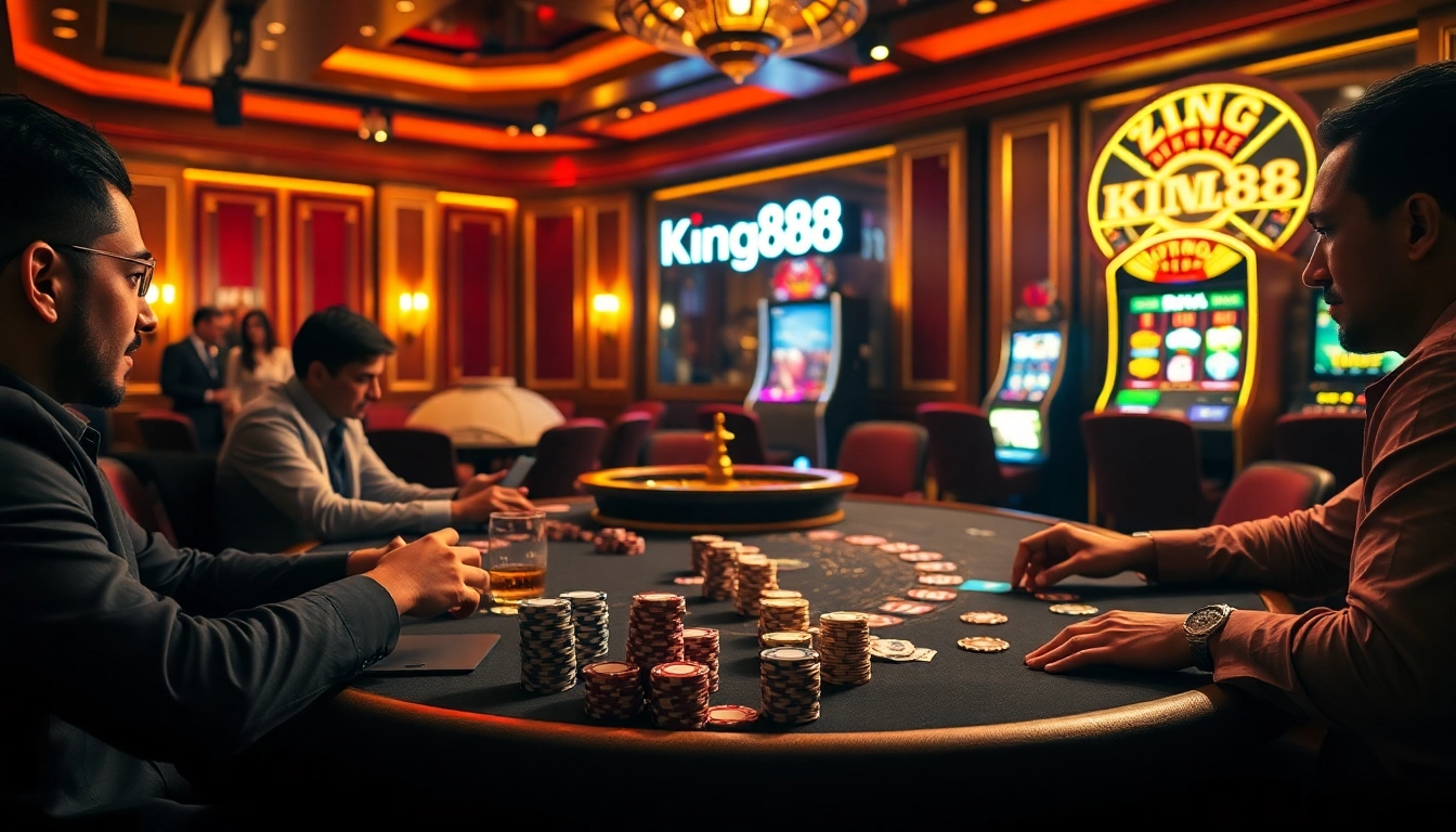 Experience high-stakes poker at king88, featuring professional players and vibrant casino ambiance.