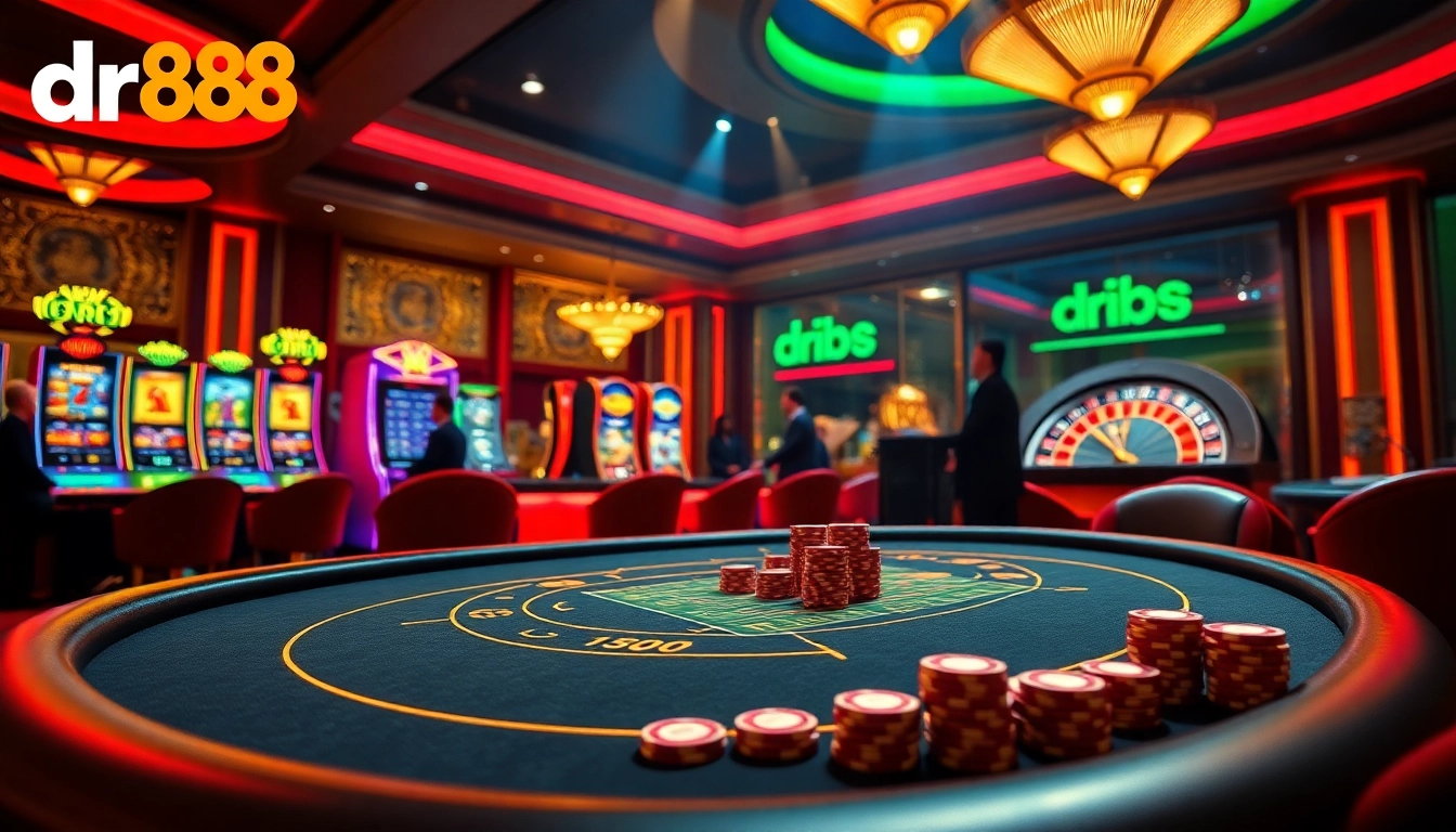Experience thrilling casino action at dr88 with vibrant poker tables and enticing slot machines.