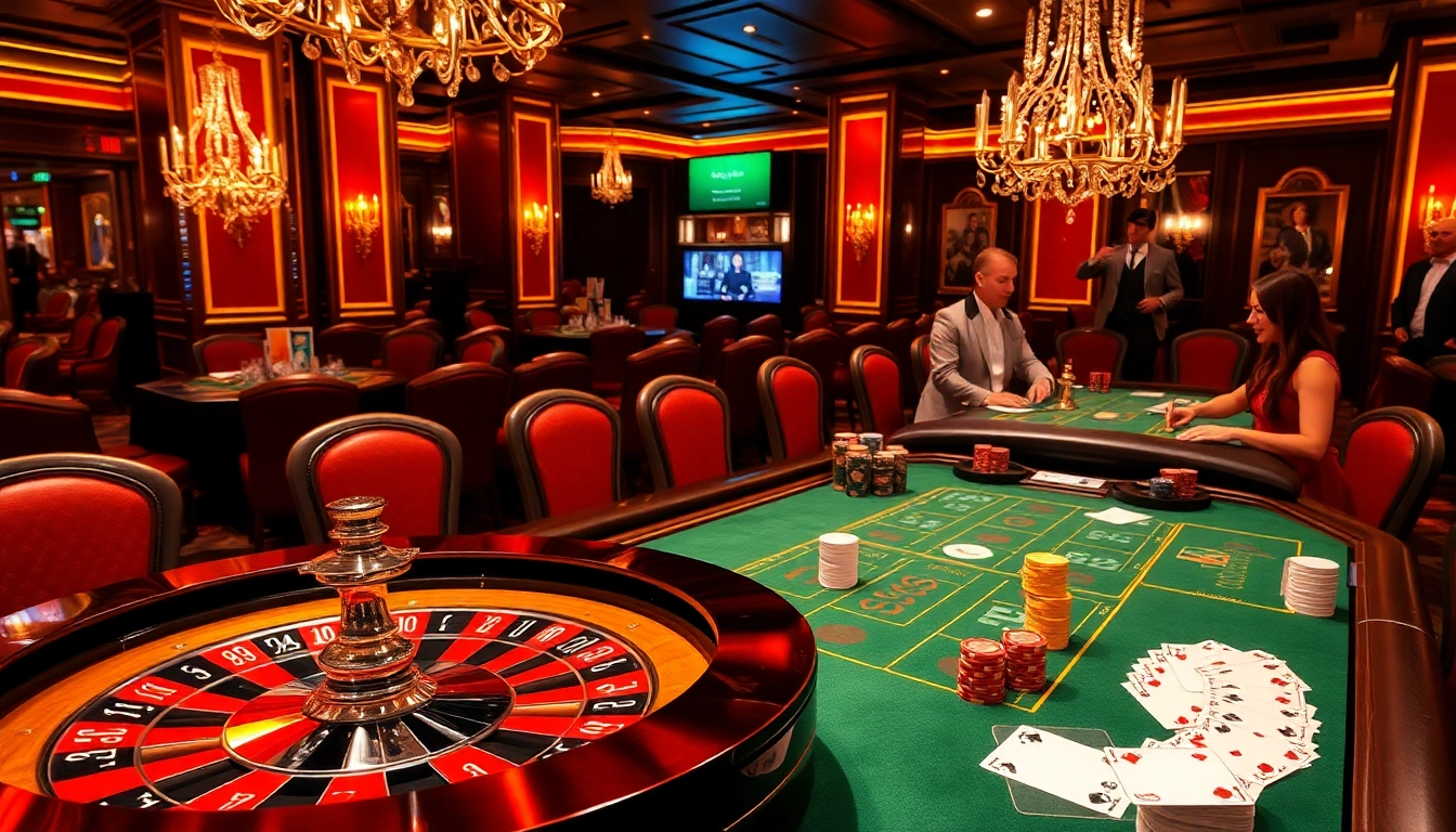 A lively casino table setup at https://go8.live/ showcasing poker chips, cards, and players enjoying the game.