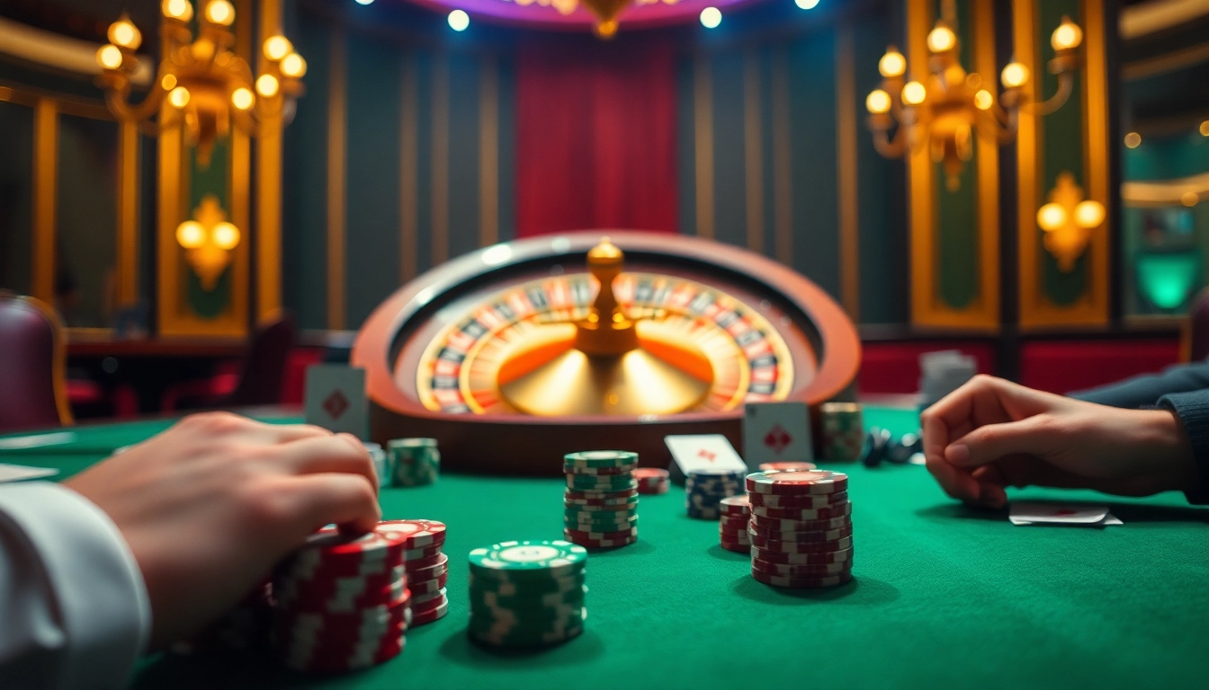 Engaging casino scene with DH88 Comet theme featuring poker chips and a roulette wheel.