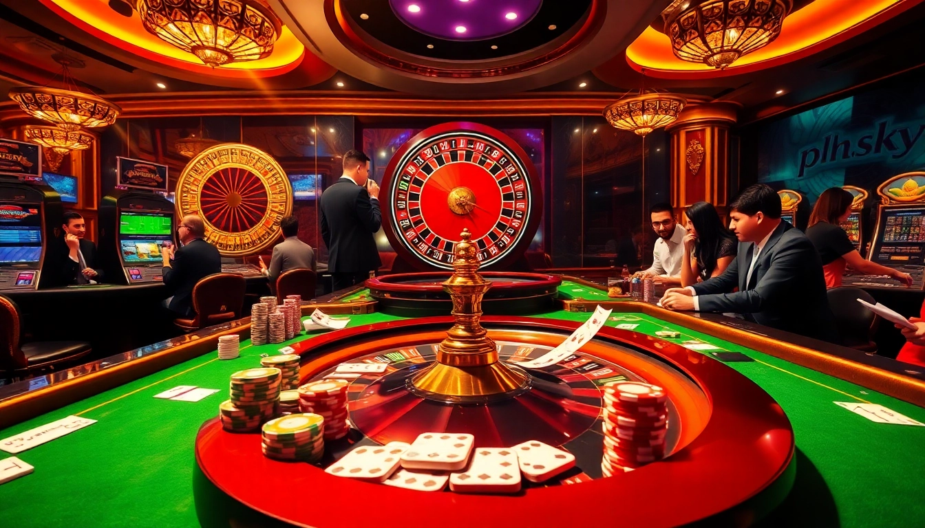 Engage with phsky in a vibrant casino scene featuring roulette wheels and poker chips.