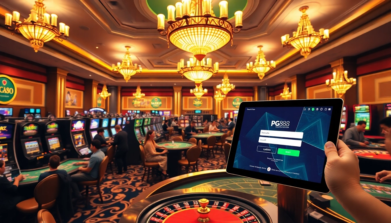 Experience the thrill of pg88 casino login with players at vibrant tables and slot machines.