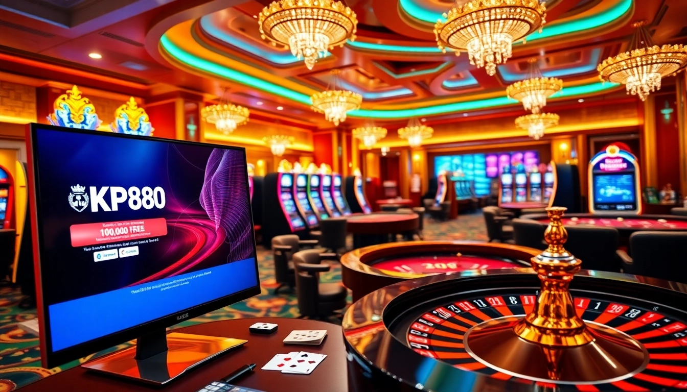 Experience exciting casino gaming with KP88 online, featuring vibrant tables and chips.