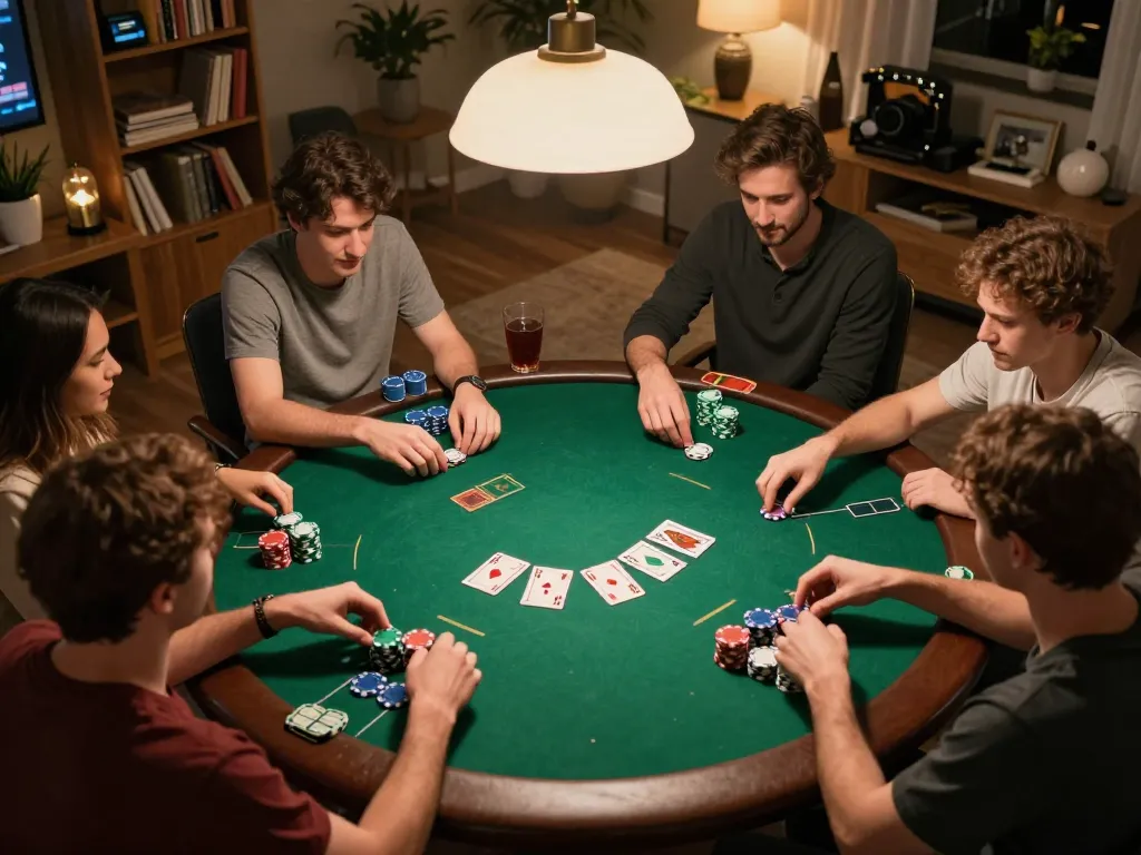 Engaging home poker night with players at table highlighting strategies on https://casino555win.com/ for thrilling gameplay.