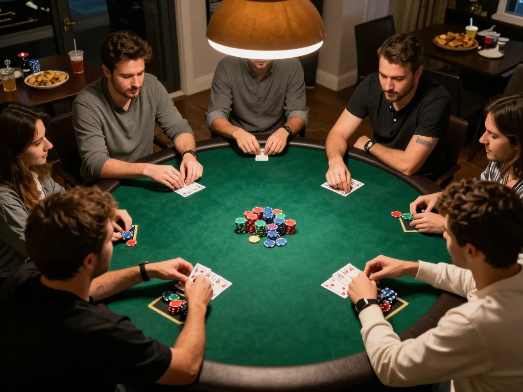 Players enjoying a friendly poker night at home with NK88 providing a social and engaging experience.