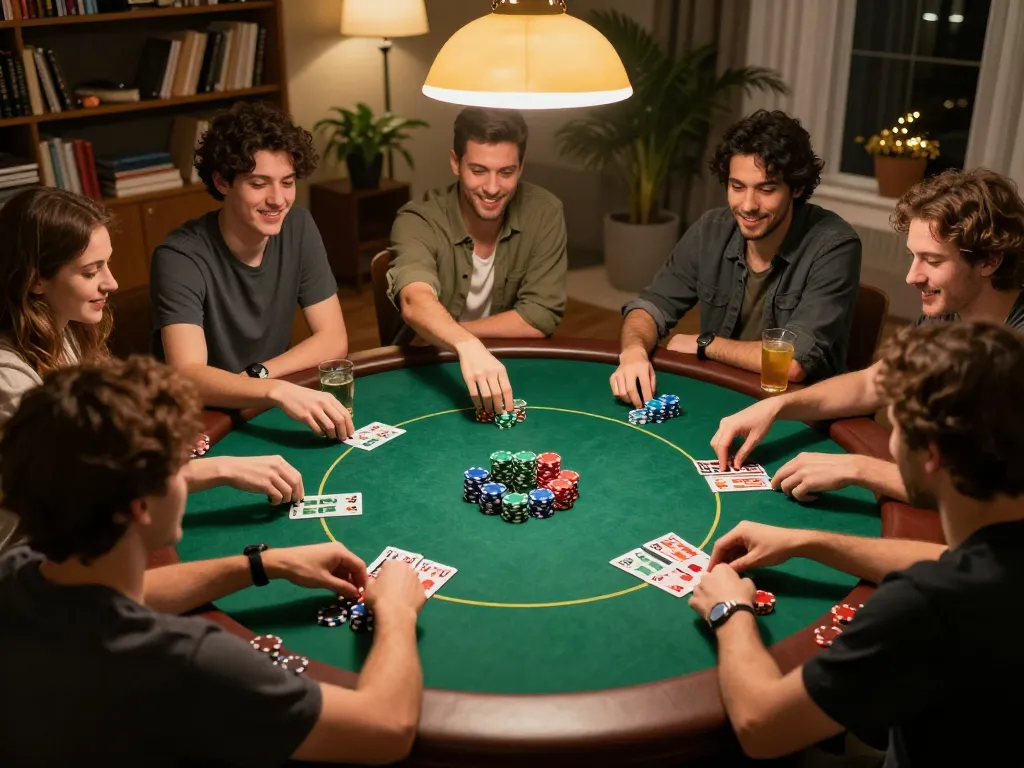 Engaged players enjoy the app 789win during an exciting home poker game